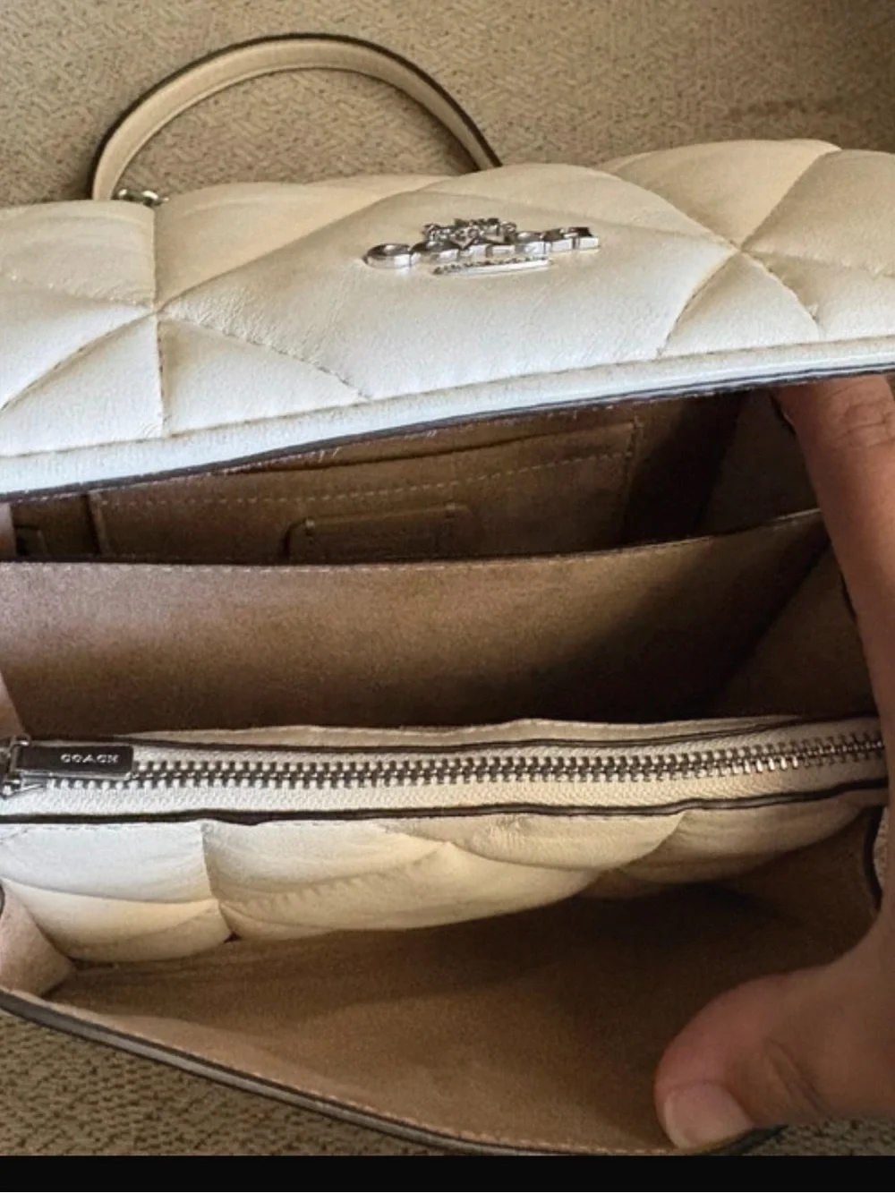COACH Cream Quilted Leather Crossbody Bag